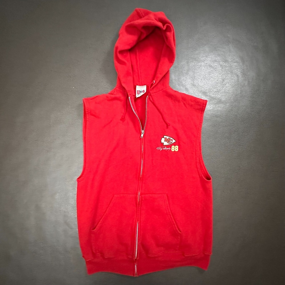 Vintage 1990s Kansas City Chiefs Hoodie Mens Large Red Tony Gonzalez Full Zip